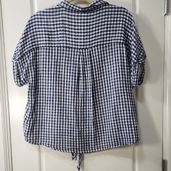 beachlunchlounge Double Layer Cotton Gauze Button-Down Shirt In Gingham Plaid XL - Picture 5 of 7